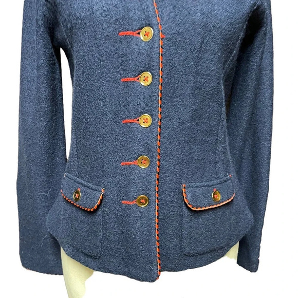 Anthropologie Rosie Neira Military Sweater Blazer Jacket Wool‎ Navy Blue Size XS - Picture 3 of 10